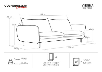Vienna Sofa, 4 Seats, 230x92 cm