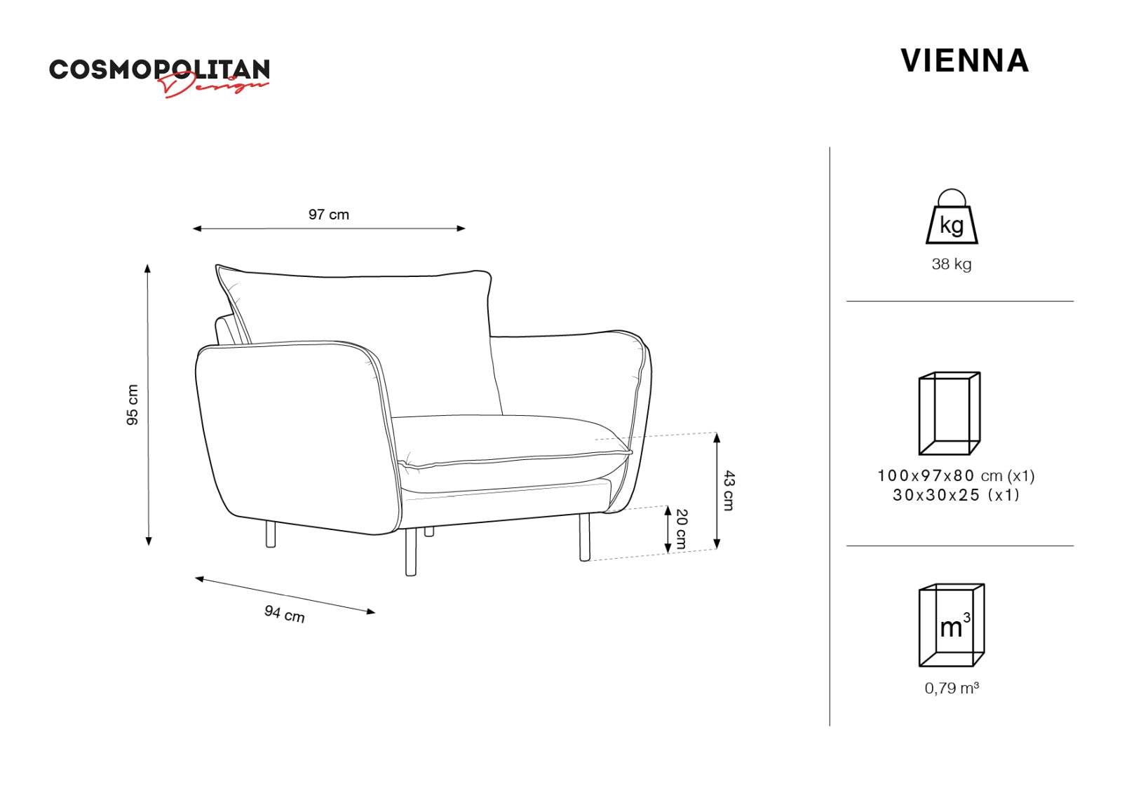 Vienna Armchair, 97x94 cm