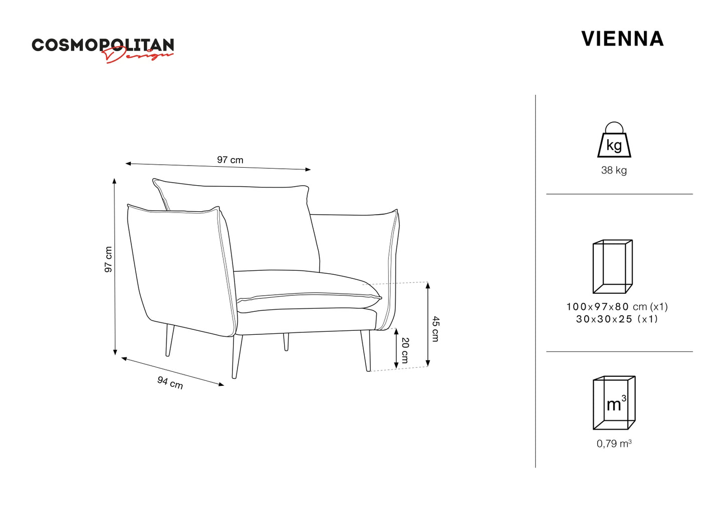 Vienna Armchair, 97x94 cm