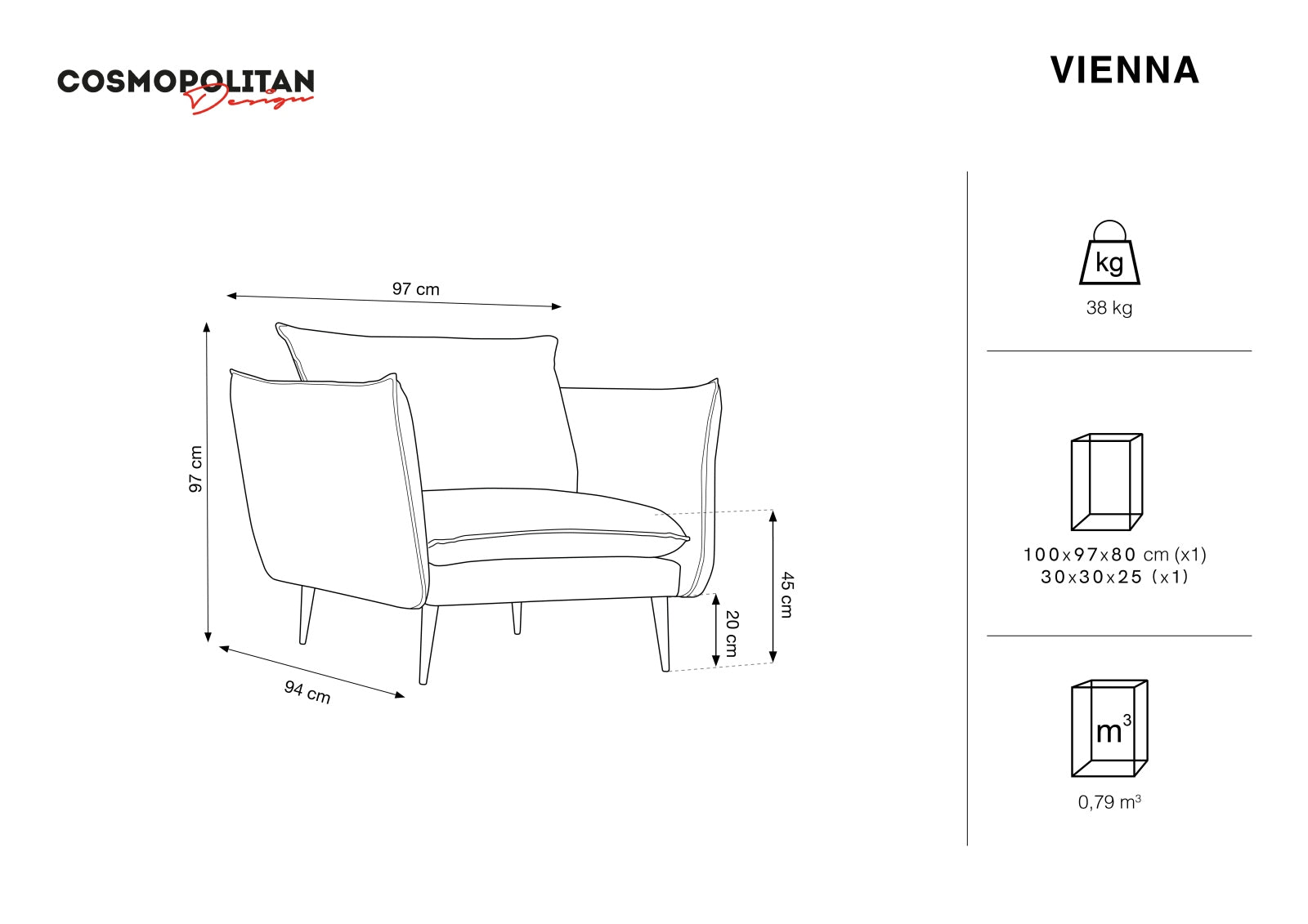 Vienna Armchair, 97x94 cm