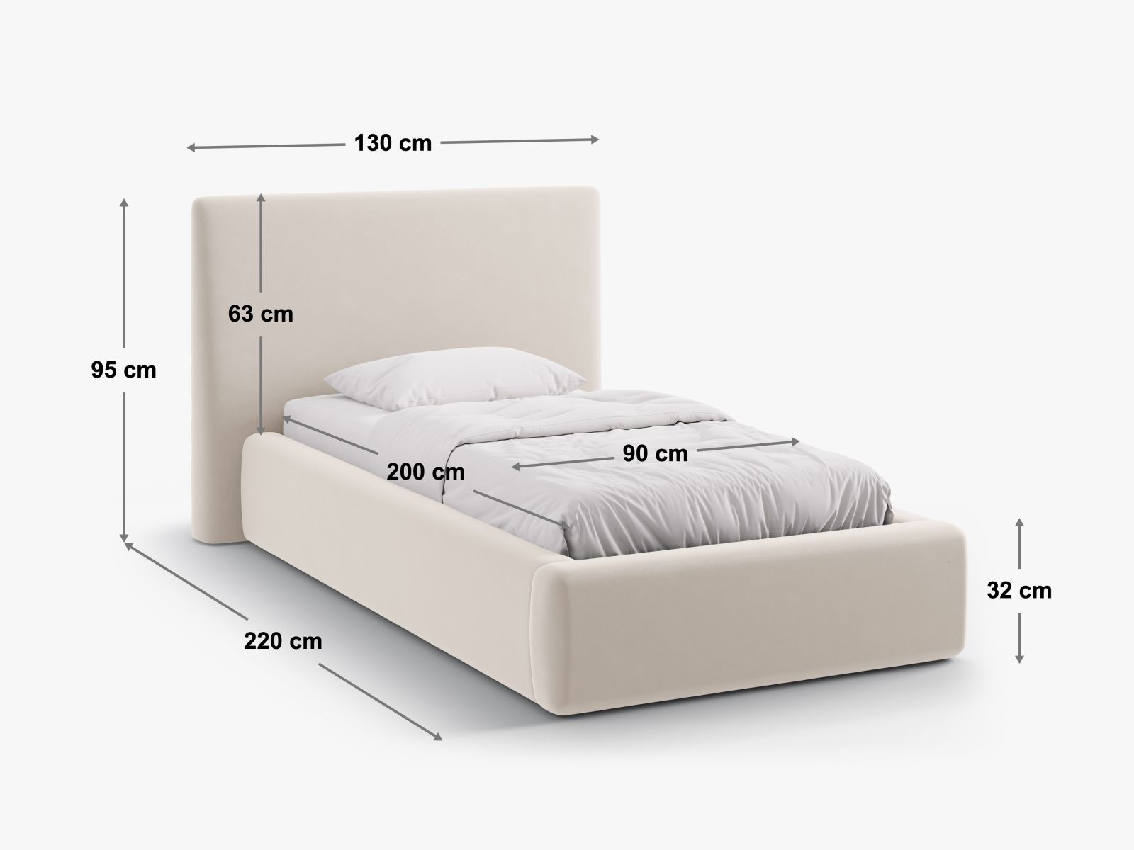 Asti Storage Bed With Headboard, 130x220 cm