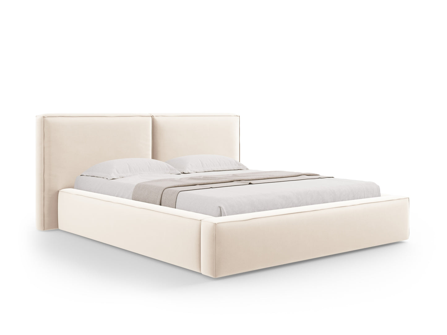 Arendal Storage Bed With Double Headboard — Light Beige