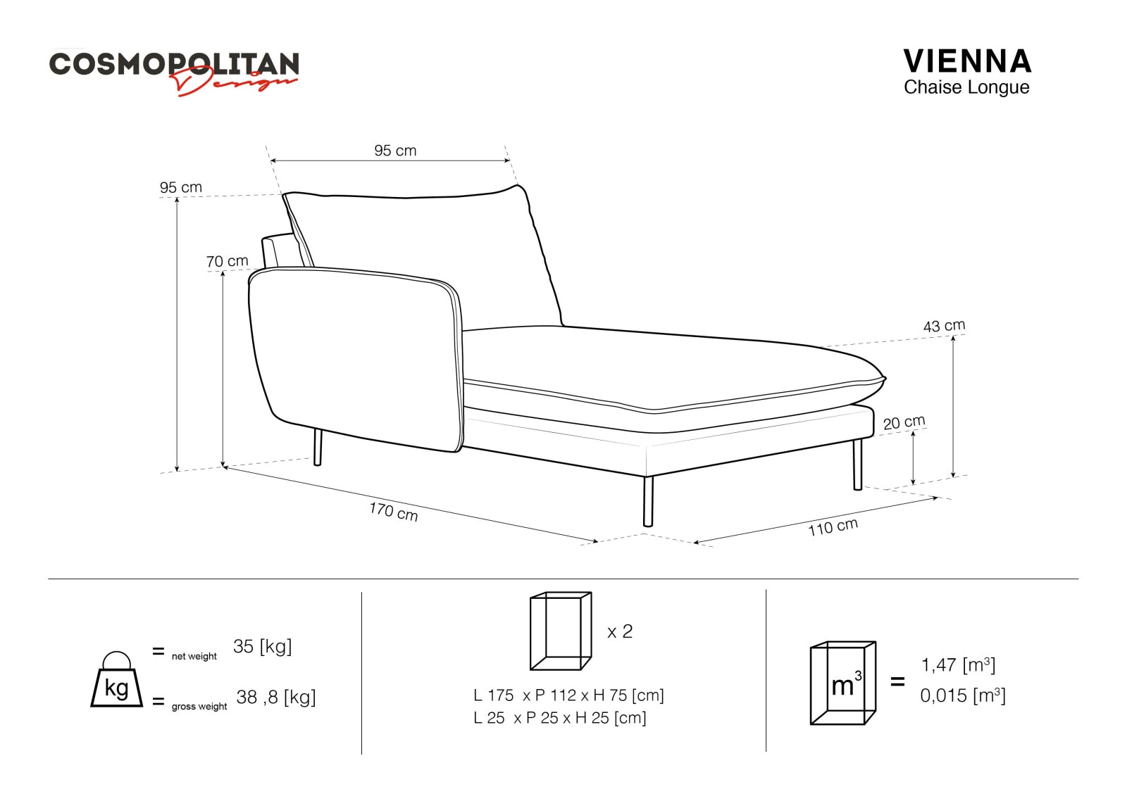 Vienna Chaise Longue, 110x170 cm