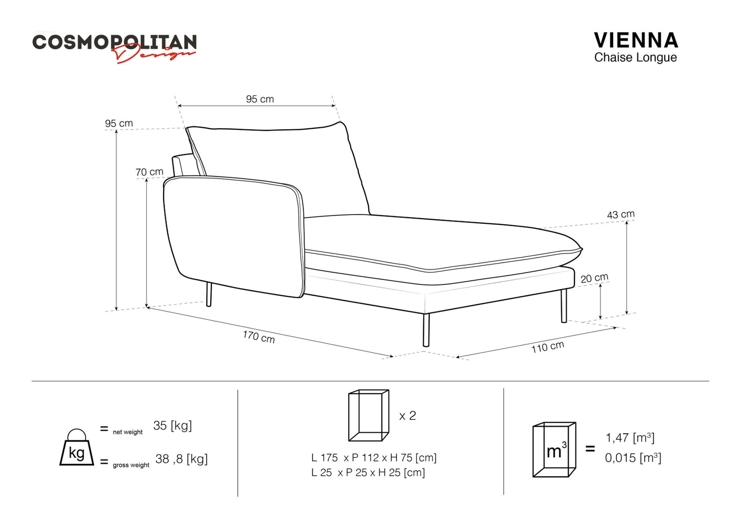 Vienna Chaise Longue, 110x170 cm