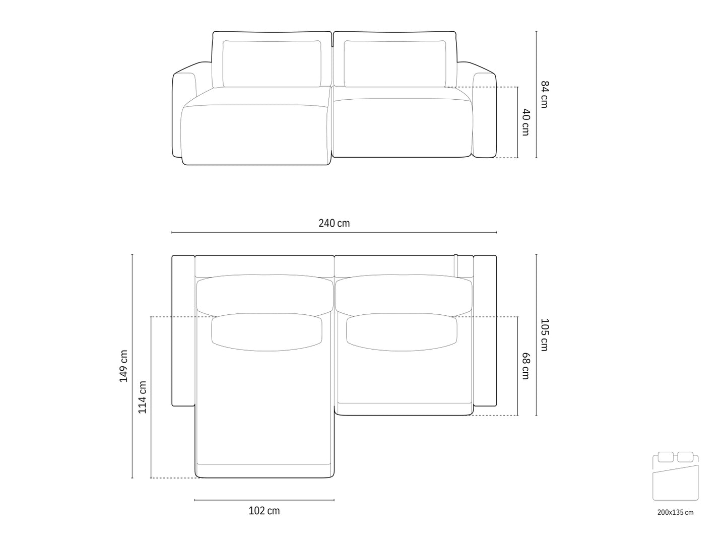 Belfast Reversible Corner Sofa With Bed Function And Box, 3 Seats, 240x149 cm