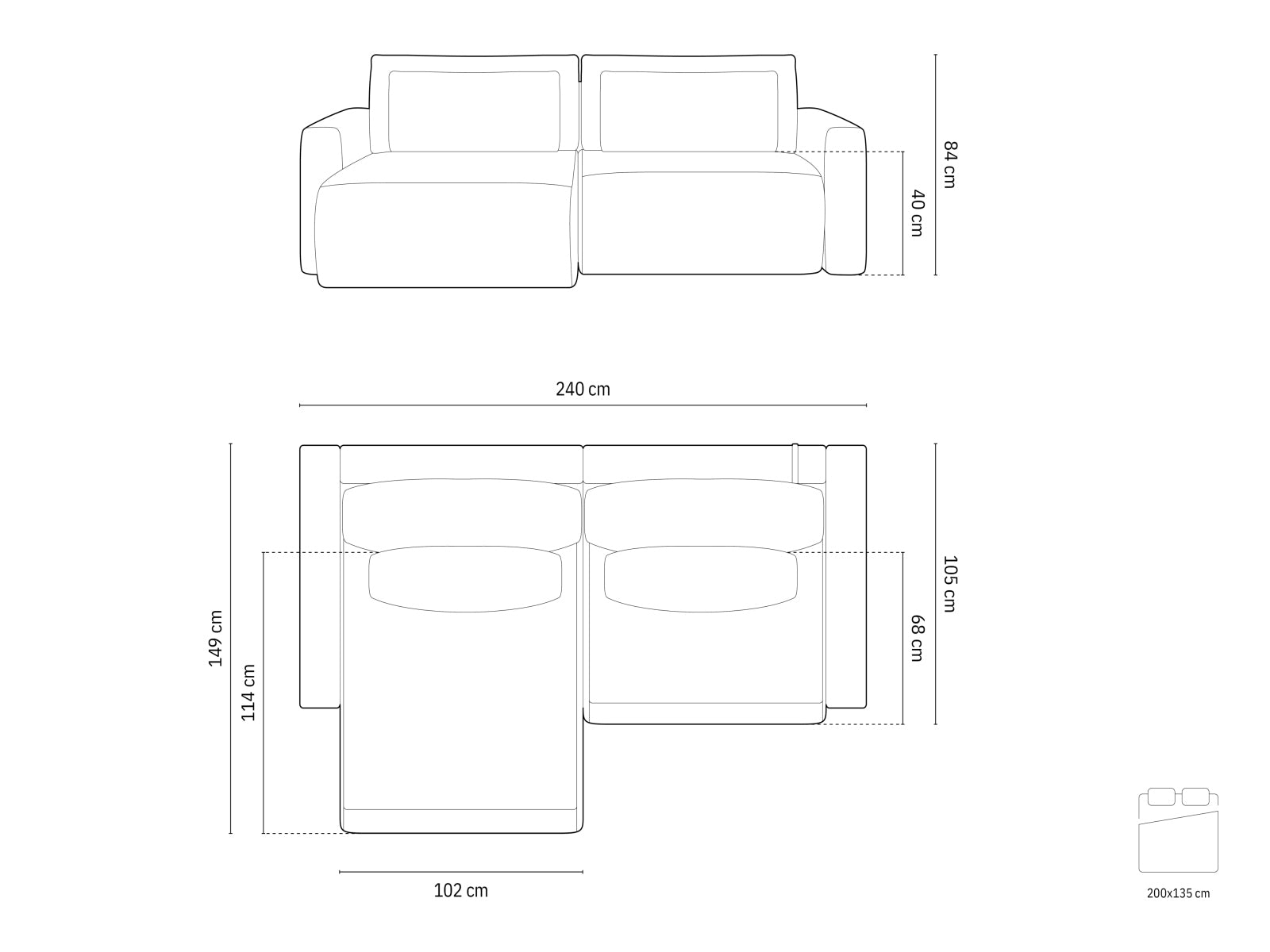 Belfast Reversible Corner Sofa With Bed Function And Box, 3 Seats, 240x149 cm