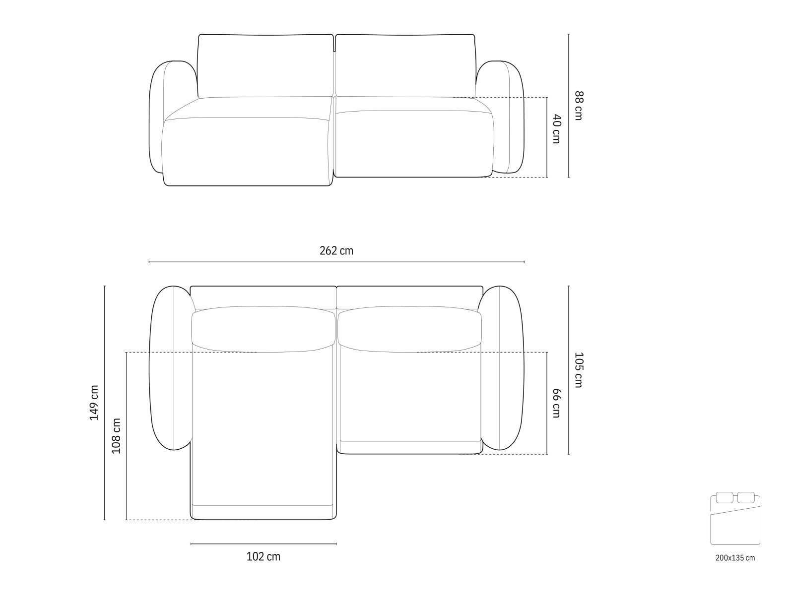 Tonale Reversible Corner Sofa With Bed Function And Box, 4 Seats, 262x149 cm