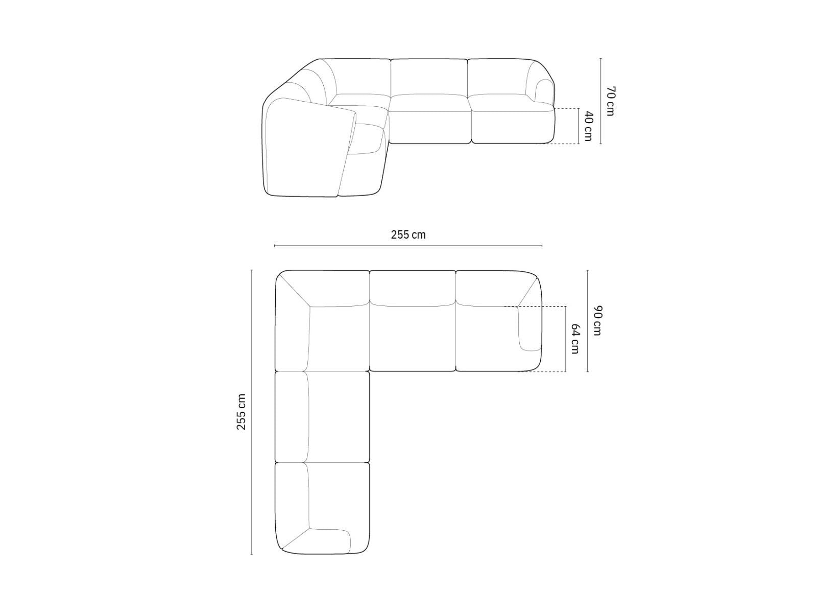 Campi Modular Symmetrical Corner Sofa, 6 Seats, 255x255 cm