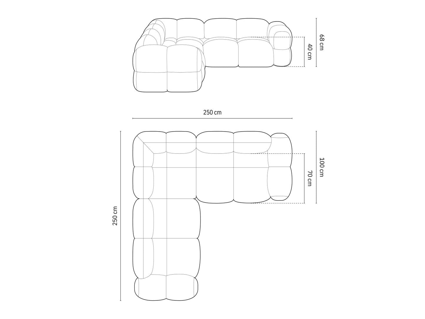 Loretto Symmetrical Corner Sofa, 4 Seats, 250x250 cm