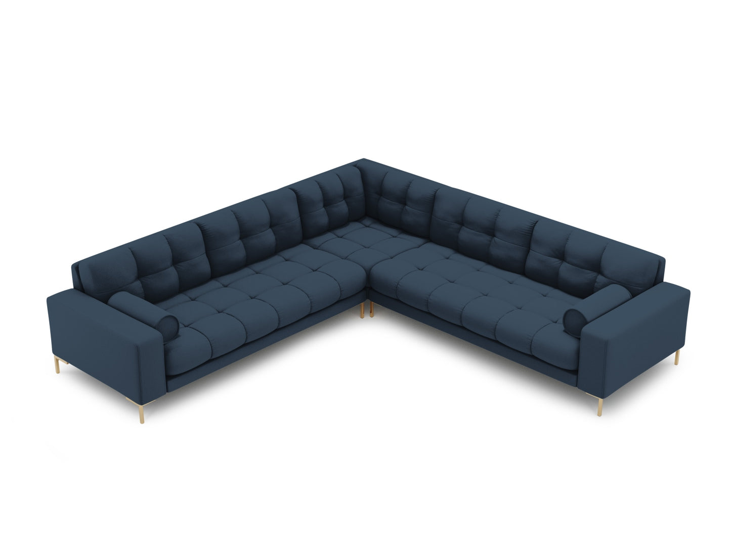 Bali Symmetrical Corner Sofa, 6 Seats, 256x256 cm — Blue / Gold Metal