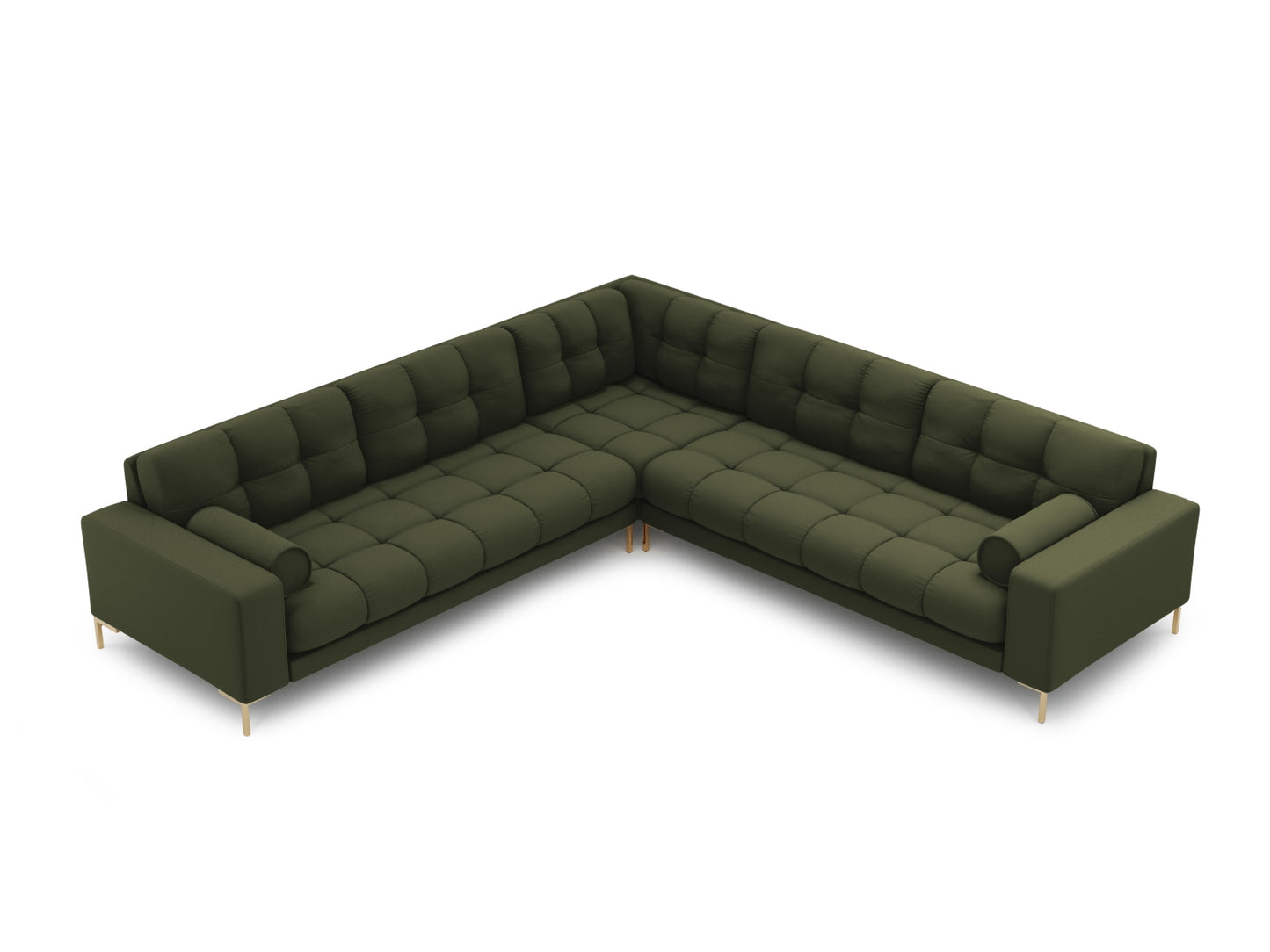 Bali Symmetrical Corner Sofa, 6 Seats, 256x256 cm — Green / Gold Metal