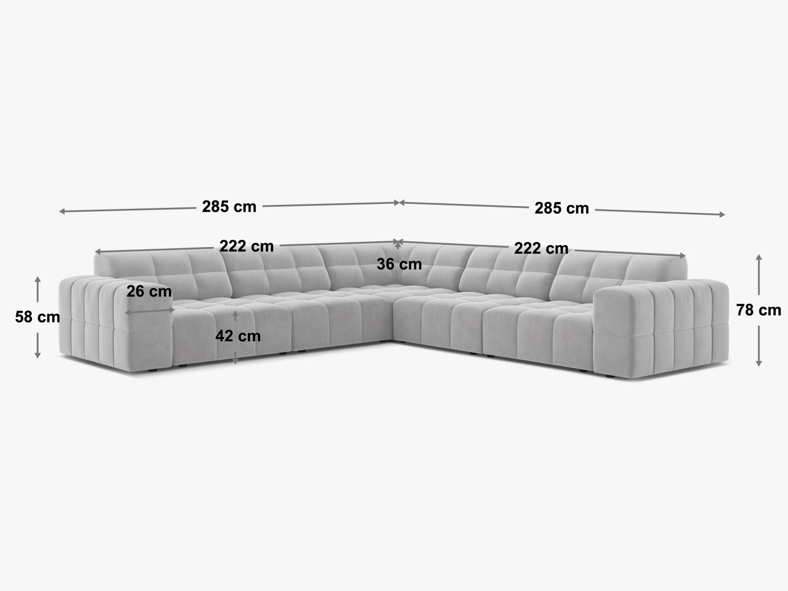 Chicago Symmetrical Corner Sofa, 4 Seats, 285x285 cm