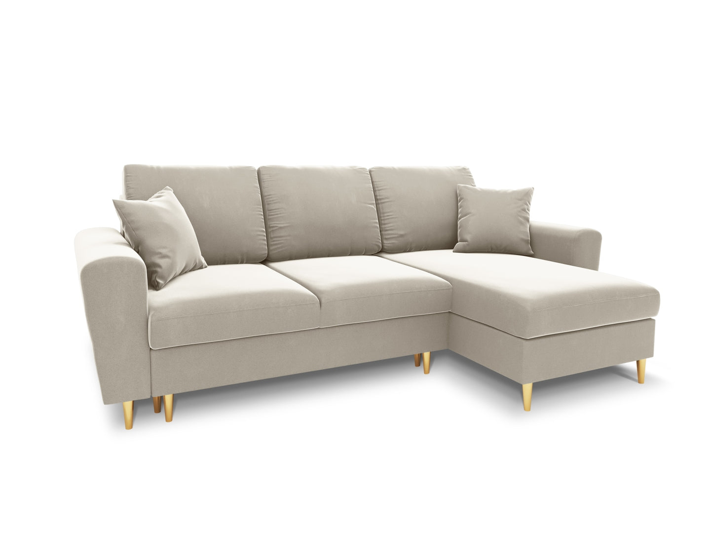 Kyoto Reversible Corner Sofa With Bed Function And Box, 4 Seats, 241x145 cm — Light Beige / Gold Metal