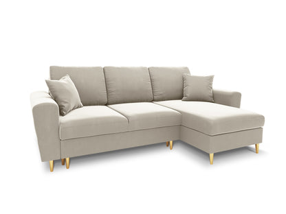 Kyoto Reversible Corner Sofa With Bed Function And Box, 4 Seats, 241x145 cm — Light Beige / Gold Metal