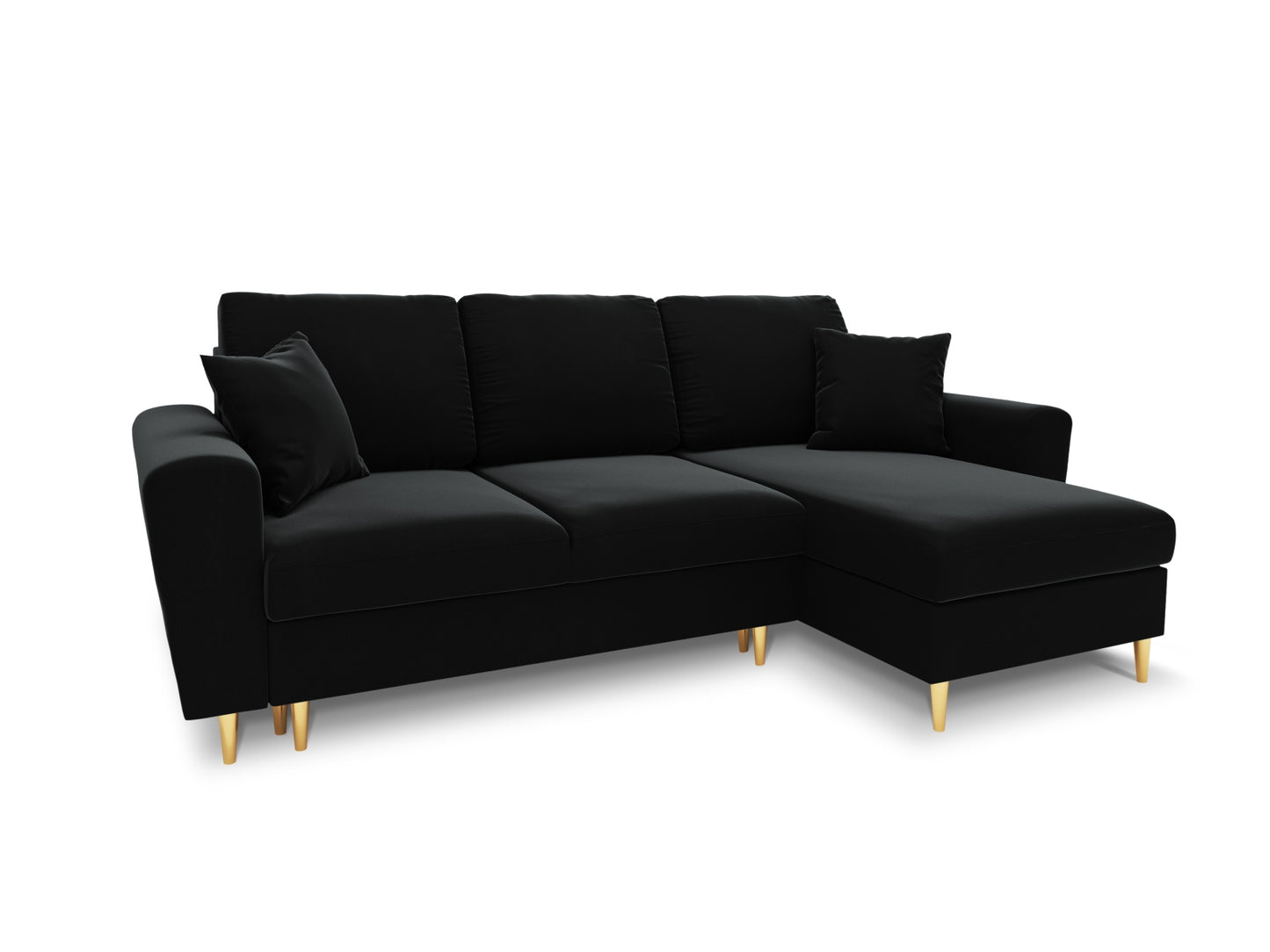 Kyoto Reversible Corner Sofa With Bed Function And Box, 4 Seats, 241x145 cm — Black / Gold Metal