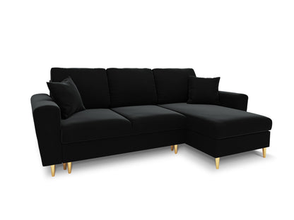 Kyoto Reversible Corner Sofa With Bed Function And Box, 4 Seats, 241x145 cm — Black / Gold Metal