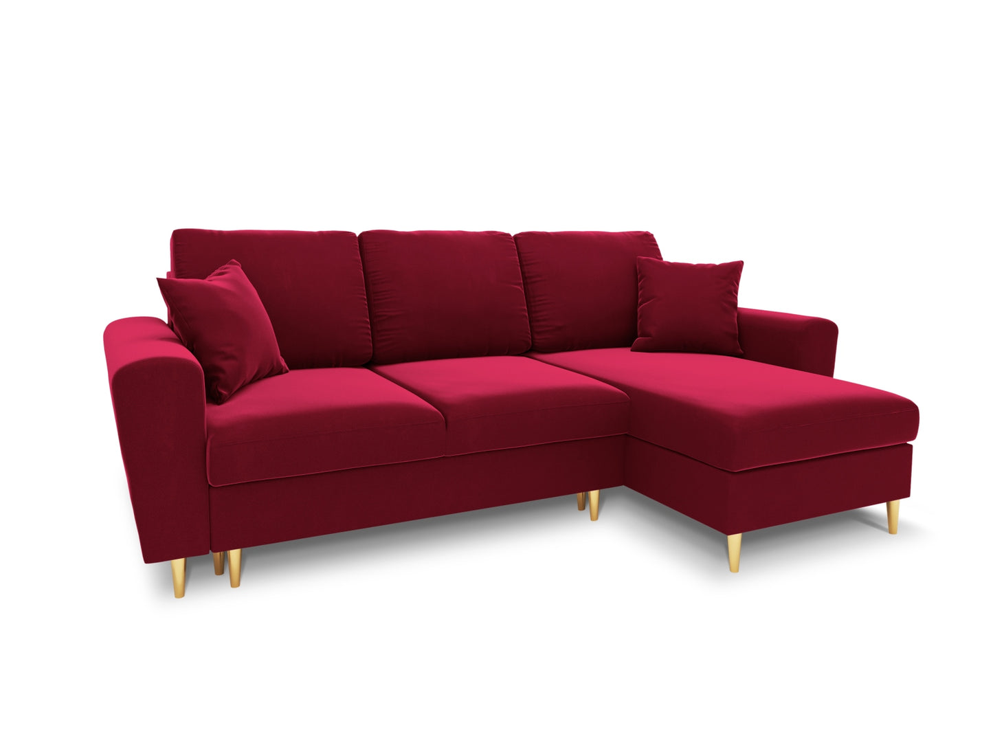 Kyoto Reversible Corner Sofa With Bed Function And Box, 4 Seats, 241x145 cm — Red / Gold Metal