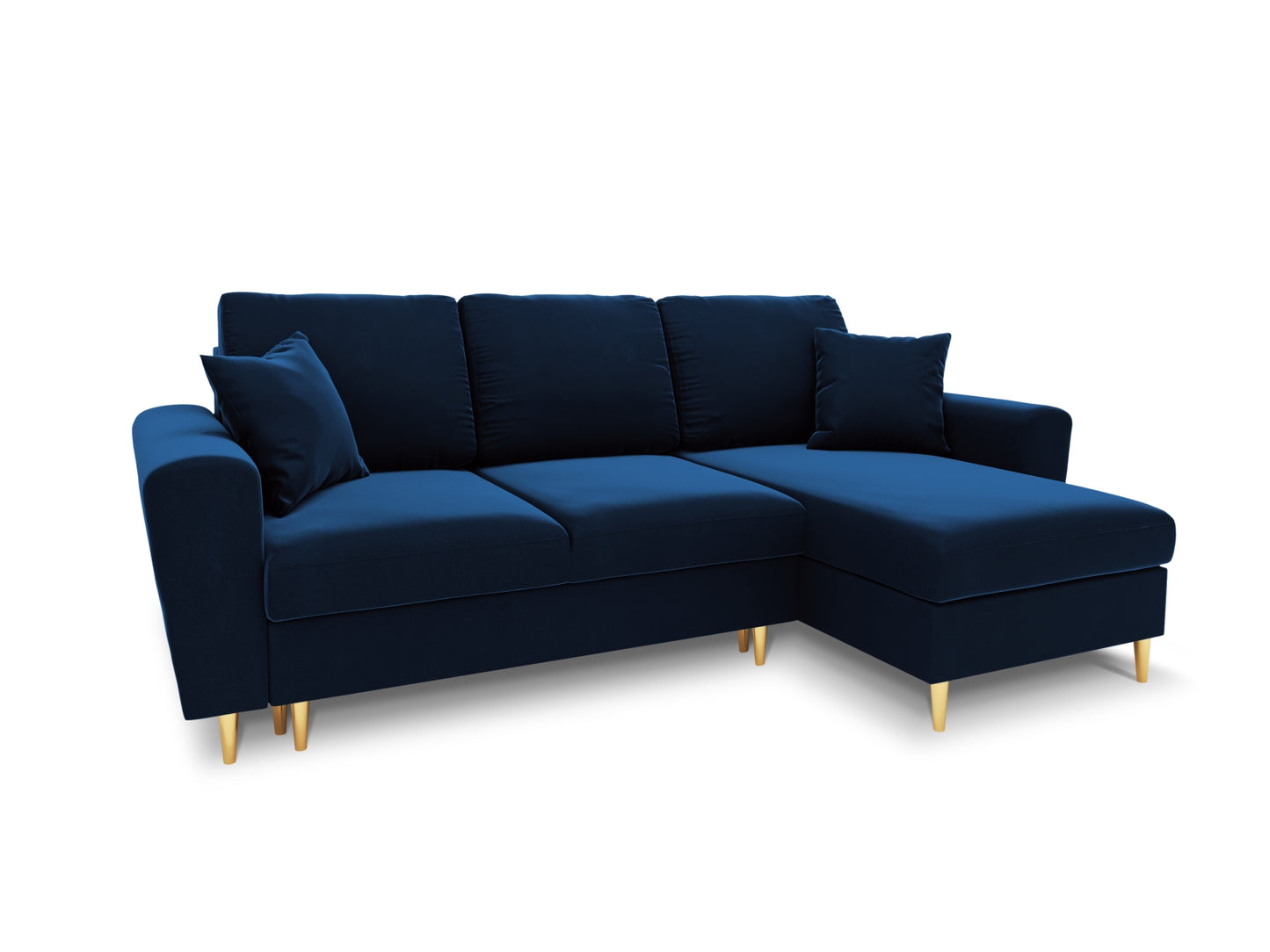 Kyoto Reversible Corner Sofa With Bed Function And Box, 4 Seats, 241x145 cm — Royal Blue / Gold Metal
