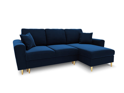 Kyoto Reversible Corner Sofa With Bed Function And Box, 4 Seats, 241x145 cm — Royal Blue / Gold Metal