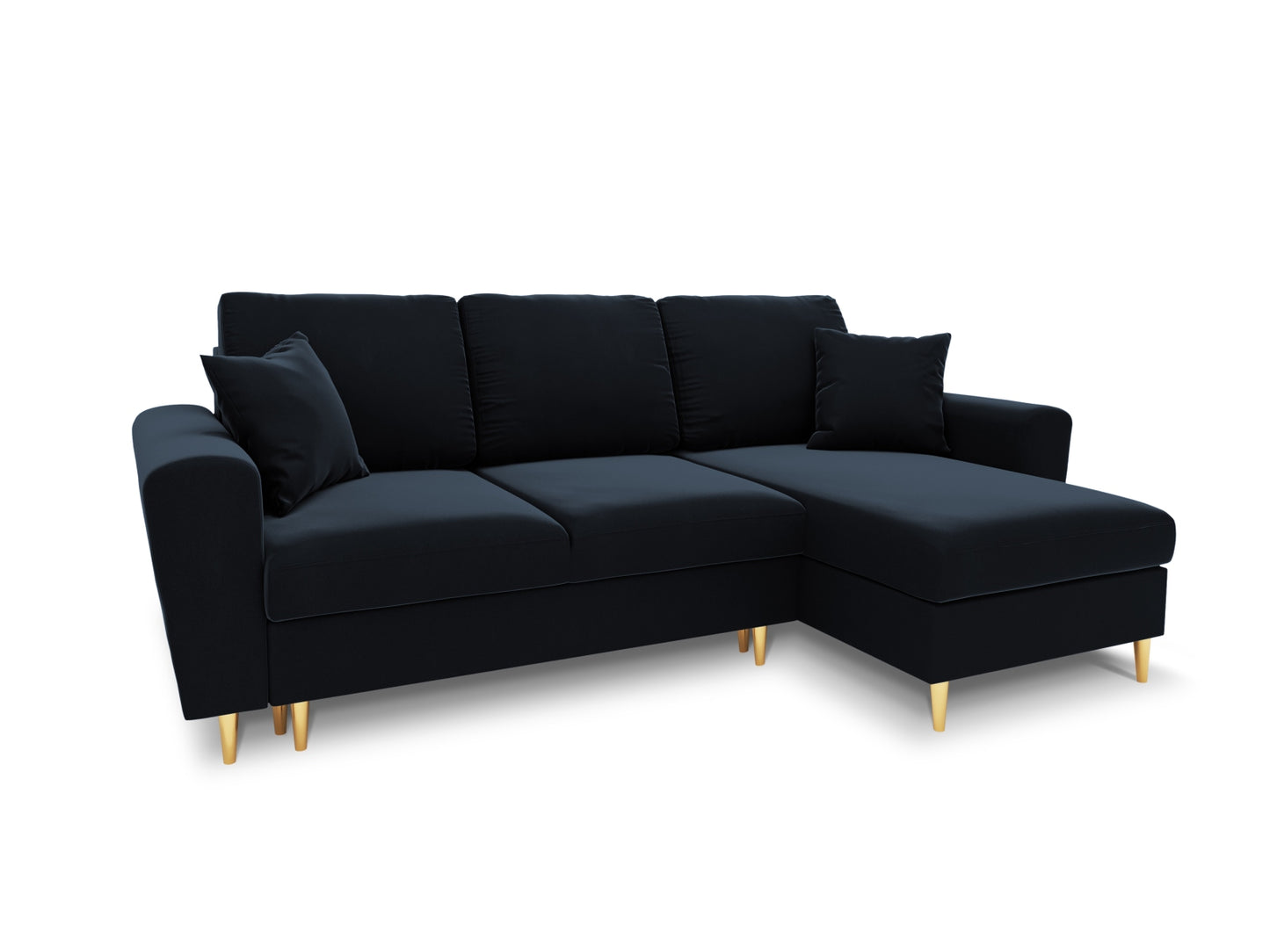 Kyoto Reversible Corner Sofa With Bed Function And Box, 4 Seats, 241x145 cm — Dark Blue / Gold Metal