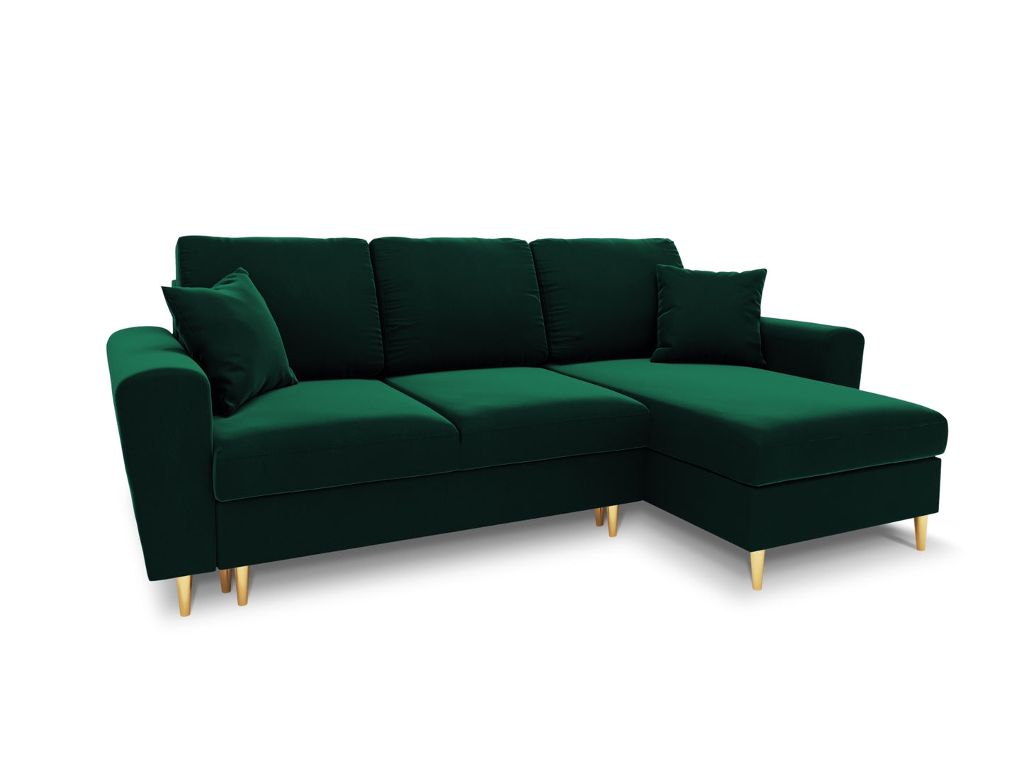 Kyoto Reversible Corner Sofa With Bed Function And Box, 4 Seats, 241x145 cm — Bottle Green / Gold Metal