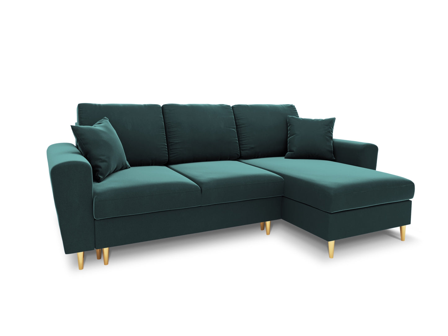 Kyoto Reversible Corner Sofa With Bed Function And Box, 4 Seats, 241x145 cm — Petrol / Gold Metal