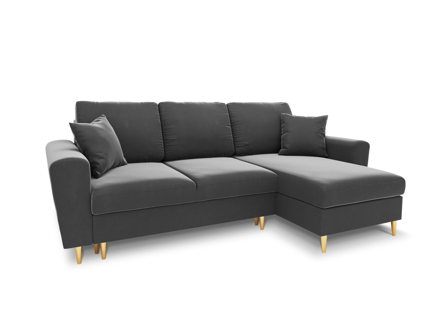 Kyoto Reversible Corner Sofa With Bed Function And Box, 4 Seats, 241x145 cm — Light Grey / Gold Metal