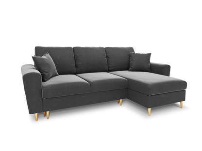 Kyoto Reversible Corner Sofa With Bed Function And Box, 4 Seats, 241x145 cm — Light Grey / Gold Metal