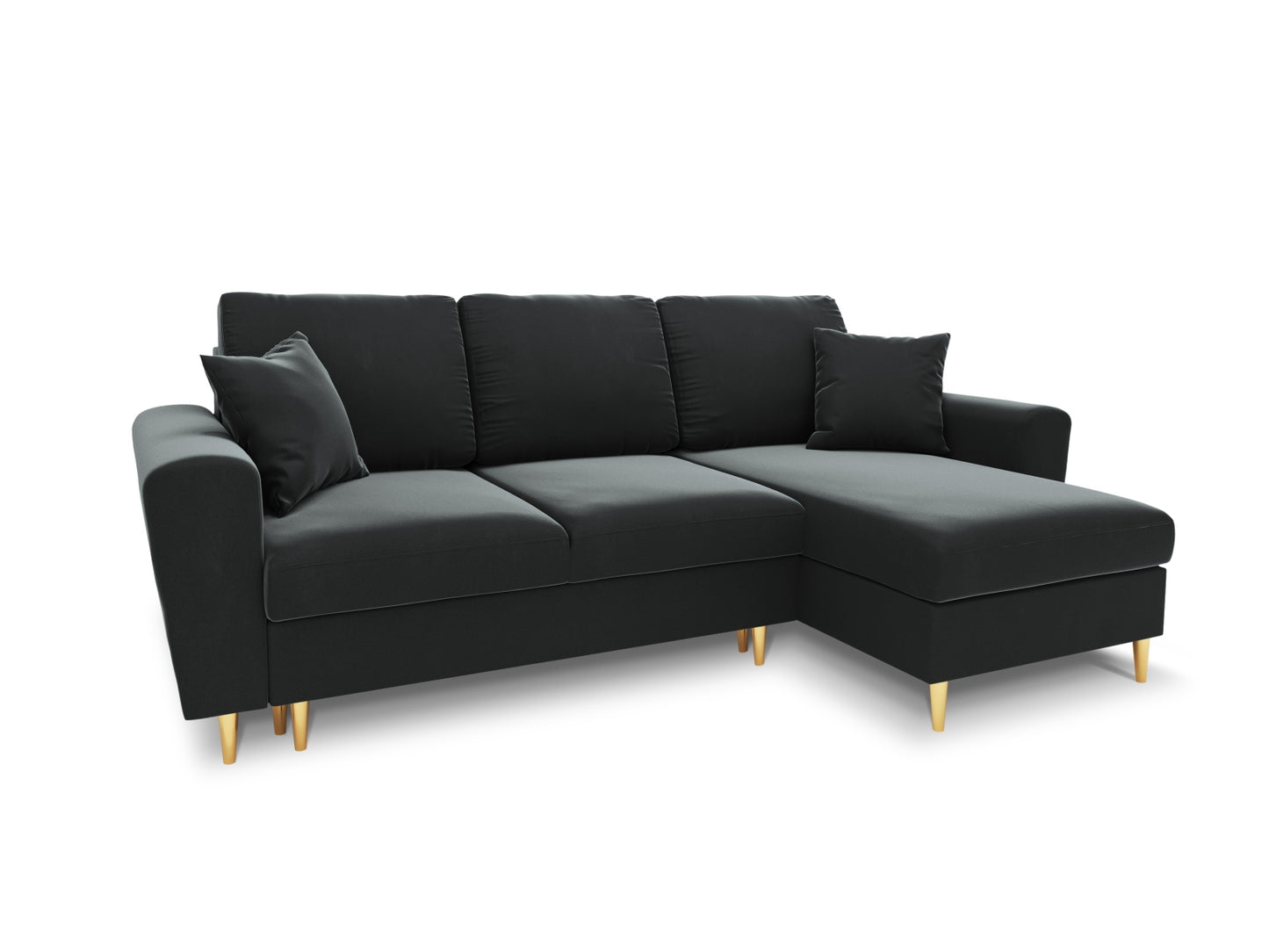 Kyoto Reversible Corner Sofa With Bed Function And Box, 4 Seats, 241x145 cm — Dark Grey / Gold Metal