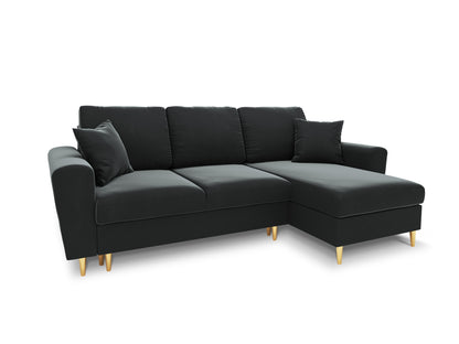 Kyoto Reversible Corner Sofa With Bed Function And Box, 4 Seats, 241x145 cm — Dark Grey / Gold Metal