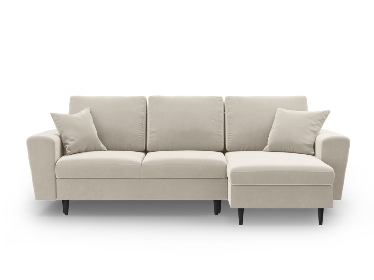 Kyoto Reversible Corner Sofa With Bed Function And Box, 4 Seats, 241x145 cm — Light Beige / Black Beech Wood