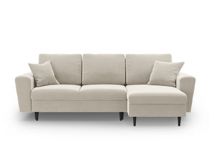 Kyoto Reversible Corner Sofa With Bed Function And Box, 4 Seats, 241x145 cm — Light Beige / Black Beech Wood