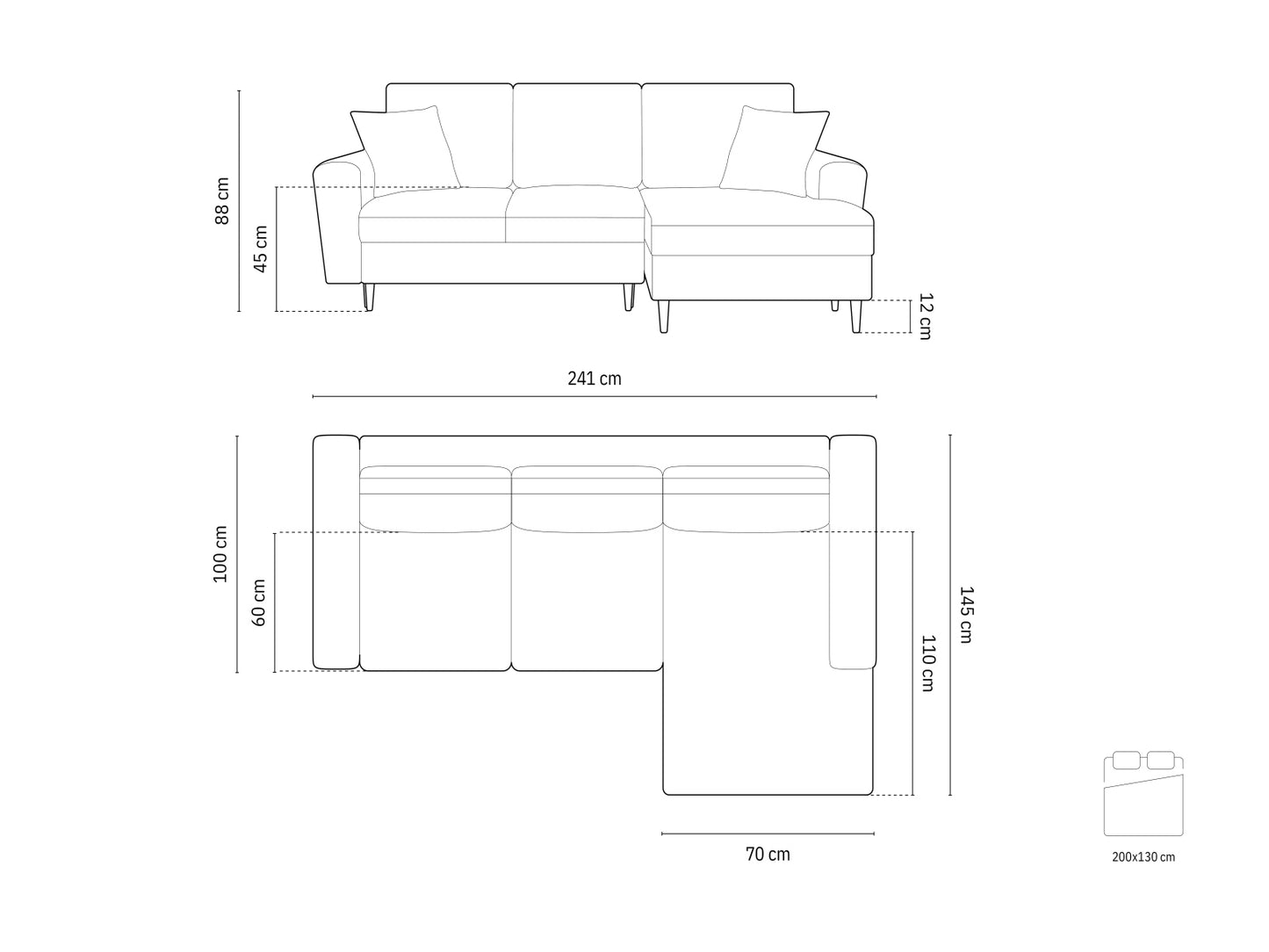 Kyoto Reversible Corner Sofa With Bed Function And Box, 4 Seats, 241x145 cm