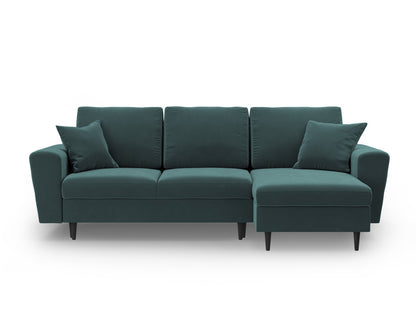 Kyoto Reversible Corner Sofa With Bed Function And Box, 4 Seats, 241x145 cm — Petrol / Black Beech Wood