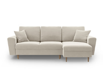 Kyoto Reversible Corner Sofa With Bed Function And Box, 4 Seats, 241x145 cm — Light Beige / Natural Beech Wood