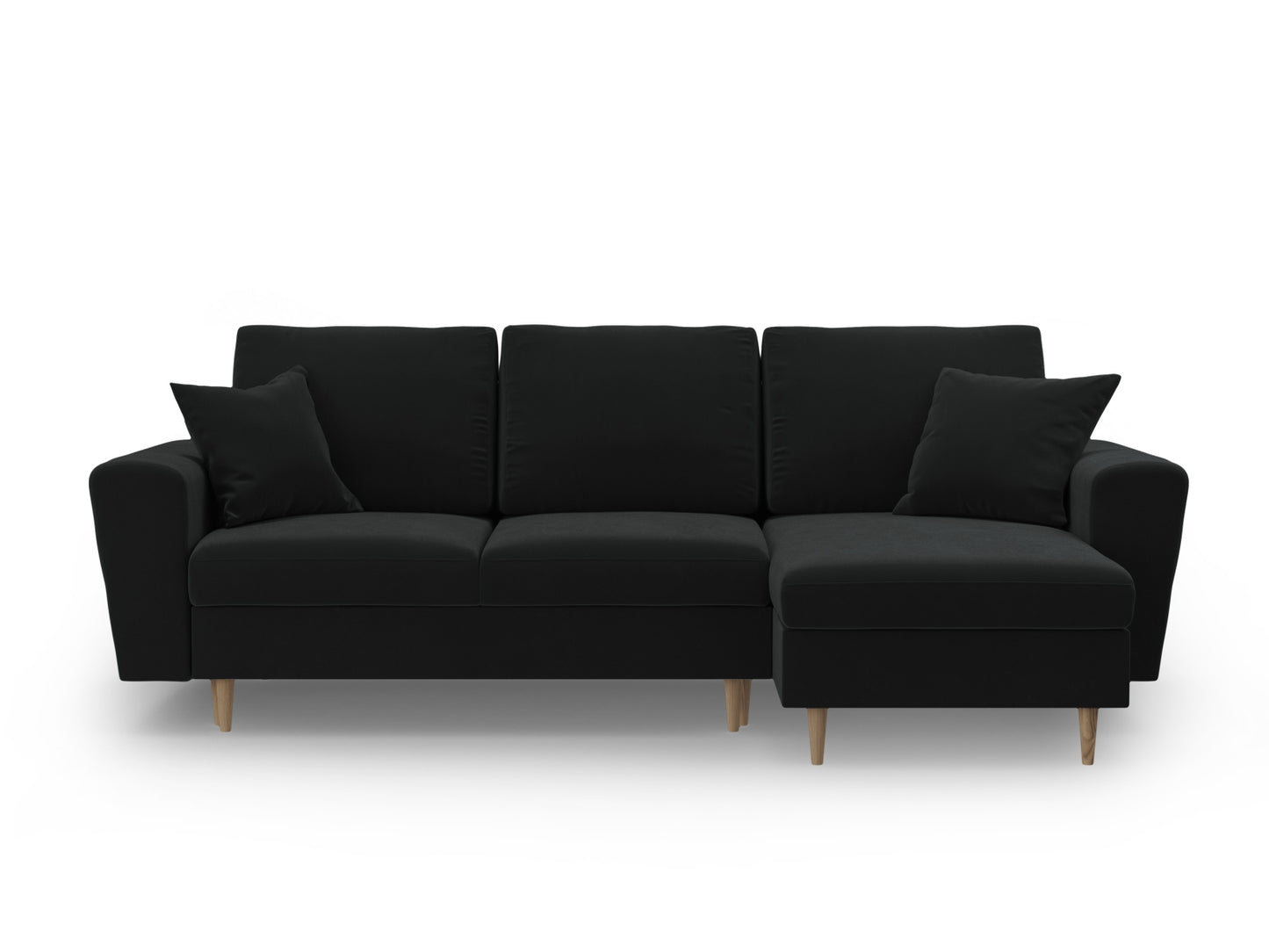Kyoto Reversible Corner Sofa With Bed Function And Box, 4 Seats, 241x145 cm — Black / Natural Beech Wood