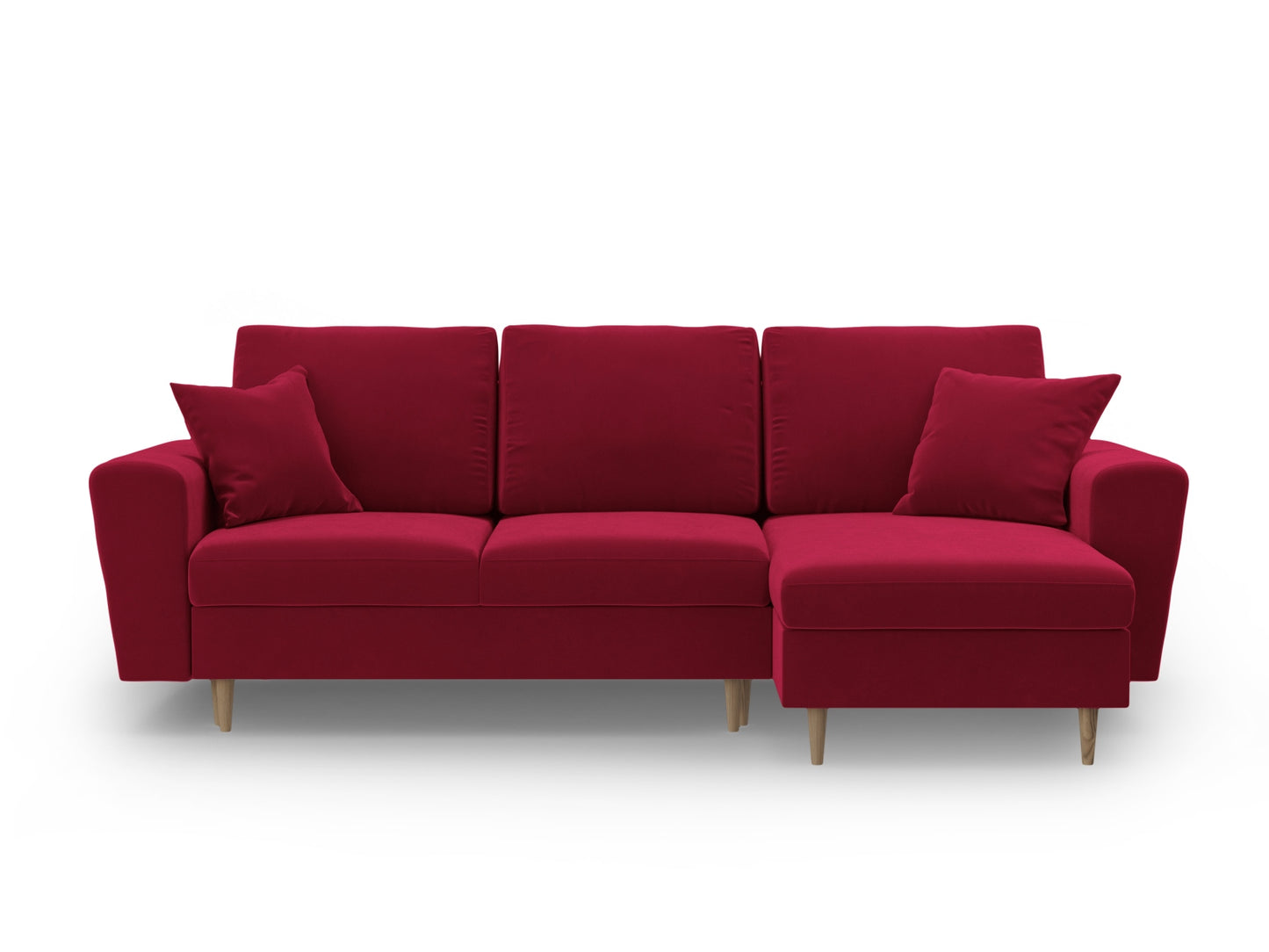 Kyoto Reversible Corner Sofa With Bed Function And Box, 4 Seats, 241x145 cm — Red / Natural Beech Wood
