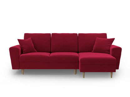 Kyoto Reversible Corner Sofa With Bed Function And Box, 4 Seats, 241x145 cm — Red / Natural Beech Wood
