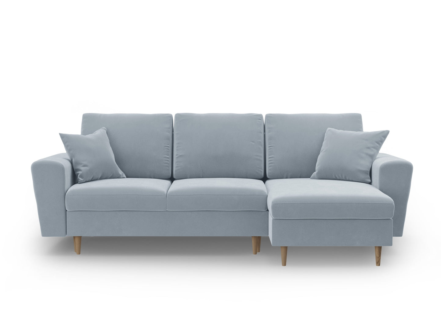 Kyoto Reversible Corner Sofa With Bed Function And Box, 4 Seats, 241x145 cm — Light Blue / Natural Beech Wood