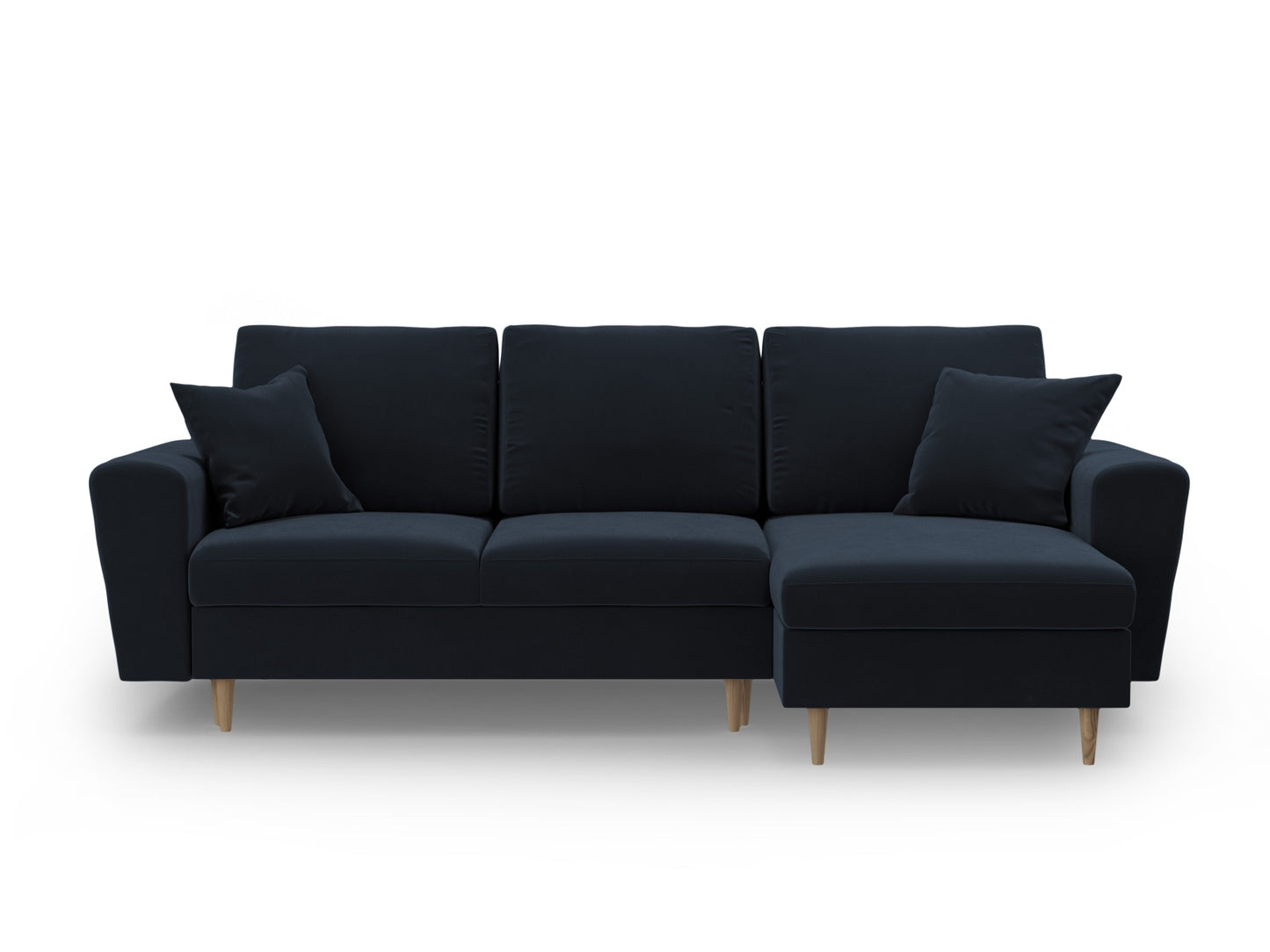 Kyoto Reversible Corner Sofa With Bed Function And Box, 4 Seats, 241x145 cm — Dark Blue / Natural Beech Wood