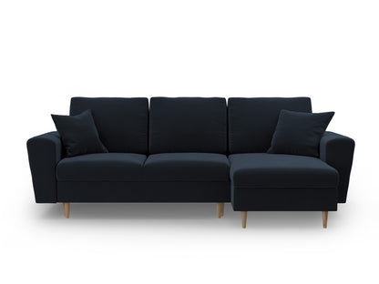 Kyoto Reversible Corner Sofa With Bed Function And Box, 4 Seats, 241x145 cm — Dark Blue / Natural Beech Wood