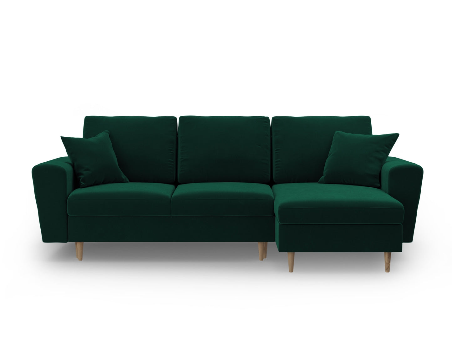 Kyoto Reversible Corner Sofa With Bed Function And Box, 4 Seats, 241x145 cm — Bottle Green / Natural Beech Wood