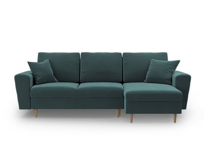 Kyoto Reversible Corner Sofa With Bed Function And Box, 4 Seats, 241x145 cm — Petrol / Natural Beech Wood