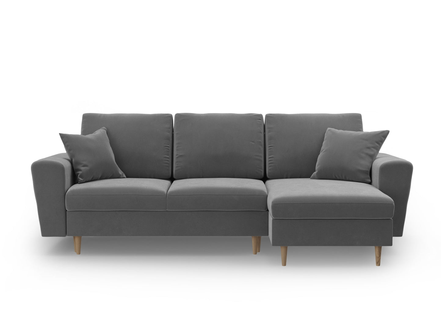 Kyoto Reversible Corner Sofa With Bed Function And Box, 4 Seats, 241x145 cm — Light Grey / Natural Beech Wood