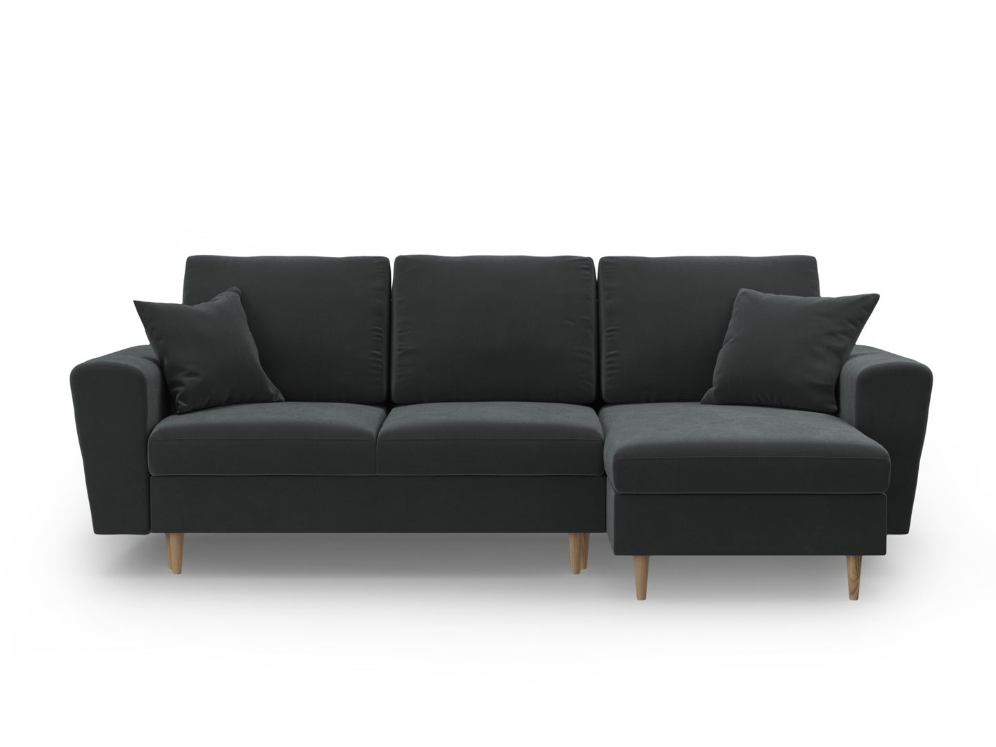 Kyoto Reversible Corner Sofa With Bed Function And Box, 4 Seats, 241x145 cm — Dark Grey / Natural Beech Wood