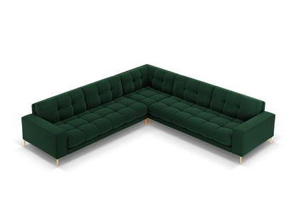 Bali Symmetrical Corner Sofa, 6 Seats, 256x256 cm — Bottle Green / Gold Metal