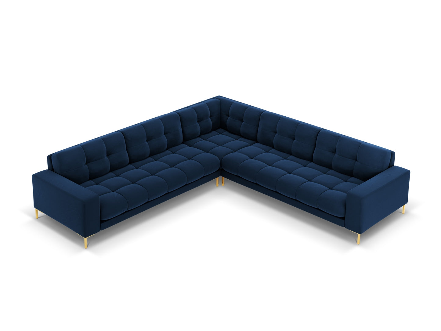 Bali Symmetrical Corner Sofa, 6 Seats, 256x256 cm — Royal Blue / Gold Metal