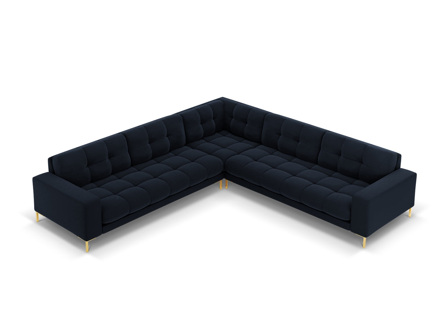 Bali Symmetrical Corner Sofa, 6 Seats, 256x256 cm — Dark Blue / Gold Metal
