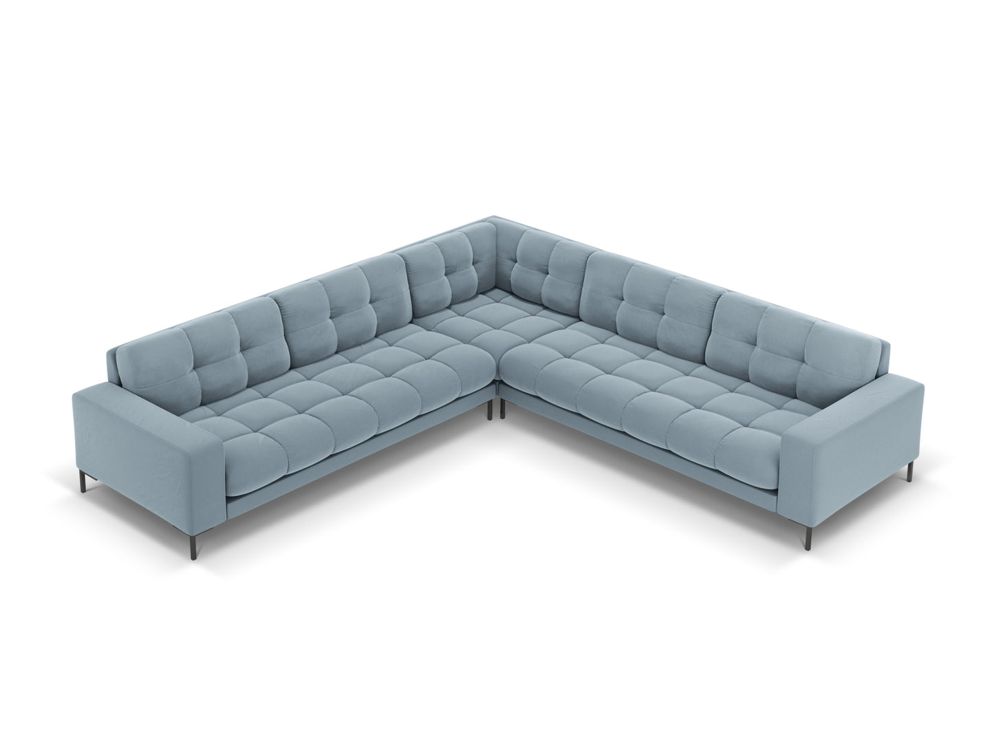 Bali Symmetrical Corner Sofa, 6 Seats, 256x256 cm — Light Blue / Black Metal
