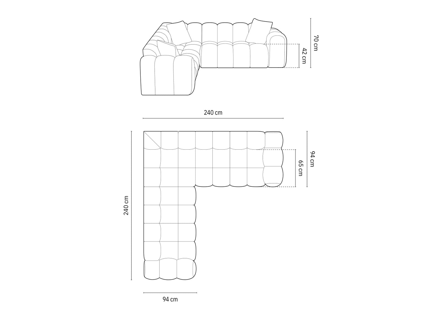 Treno Symmetrical Corner Sofa, 3 Seats, 240x240 cm